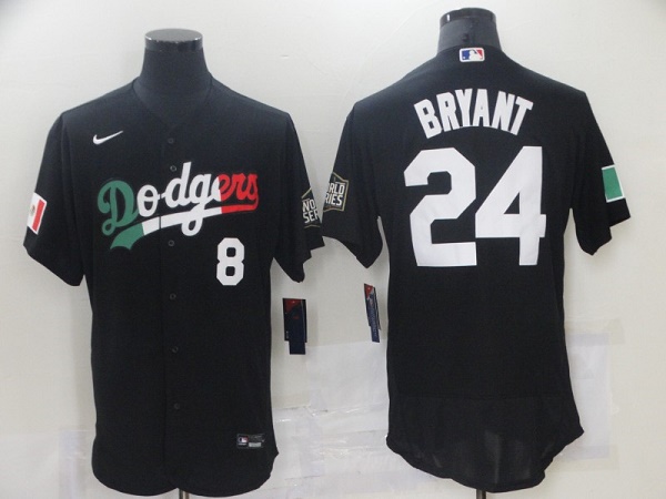Men's Los Angeles Dodgers Front #8 Back #24 Kobe Bryant Black World Series Stitched Jersey